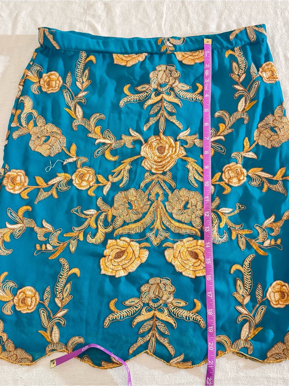 Yoana Baraschi Teal Skirt with Gold Floral Embroidery Size 6 - Picture 8 of 14